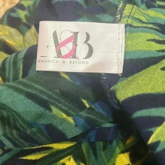 America & Beyond Green Tropical Palm Print Maxi Dress Large - Picture 6 of 8